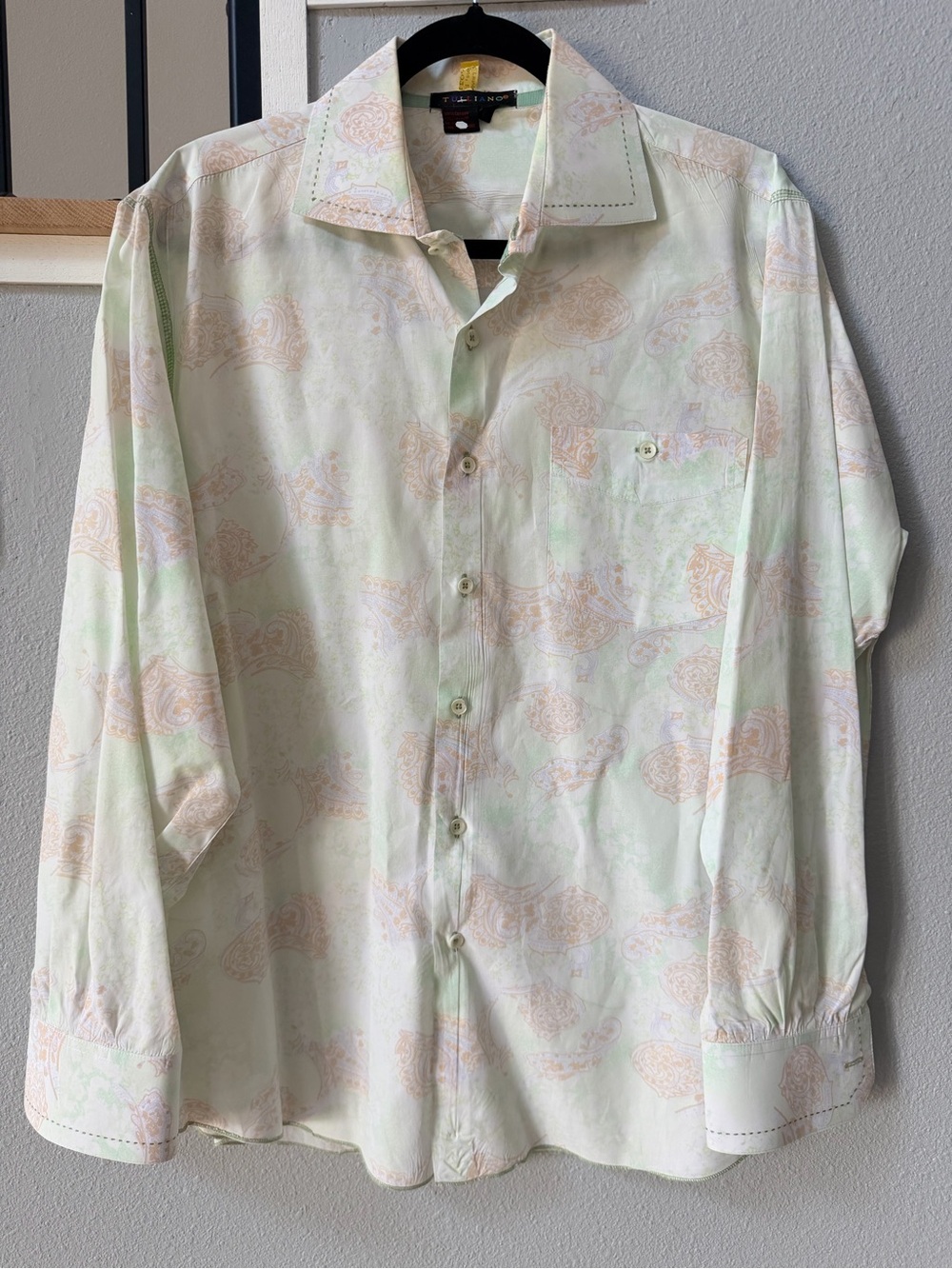 Tulliano Cotton Paisley Button Down Shirt Size Large L Pastel Pick Stitch Fair
